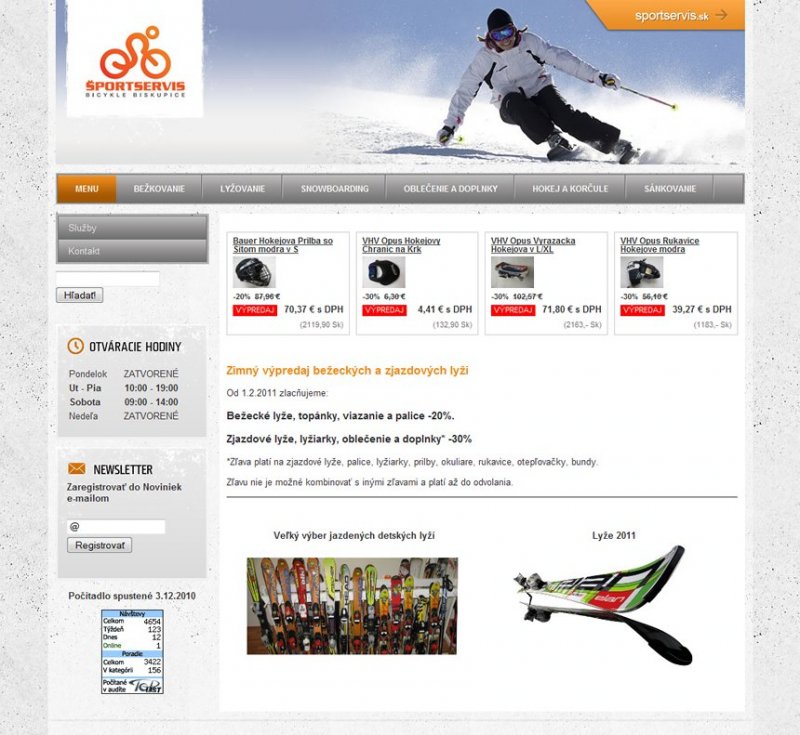 Ski sportservis webdesign and eshop programming